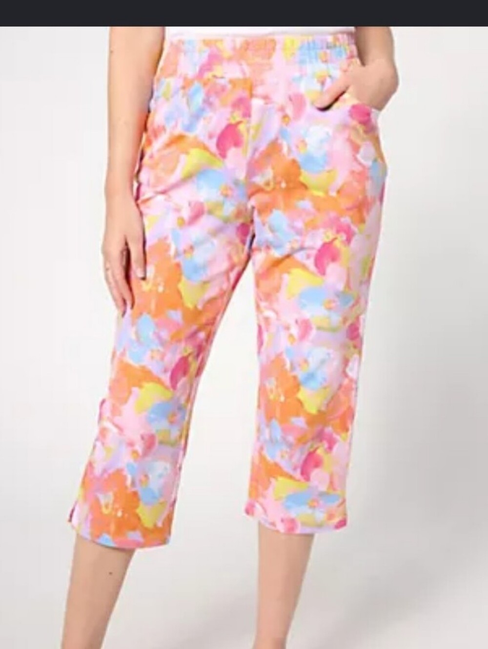 Quacker Factory Printed Capri Pants - Pink Multi